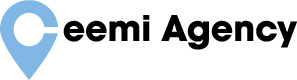 Ceemi Agency logo with a blue map pin icon forming the letter 